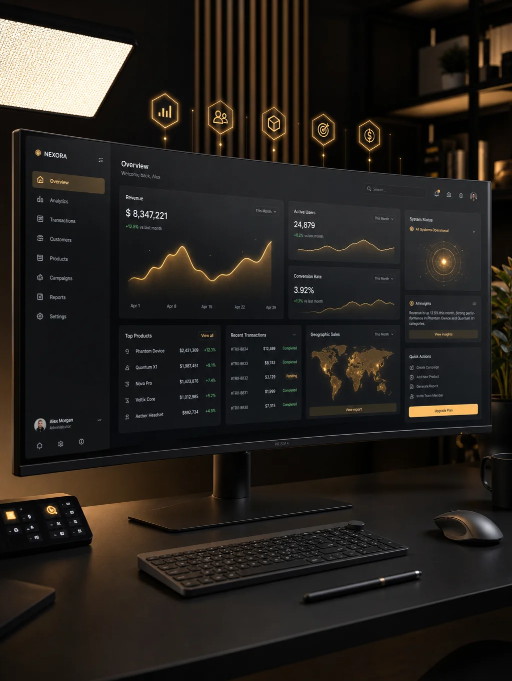 Modern custom website interface displayed on a high-resolution monitor
