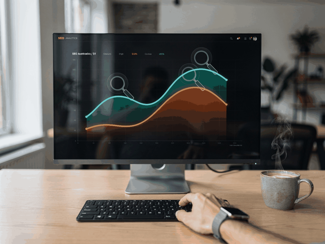 Data visualization dashboard showing SEO growth metrics