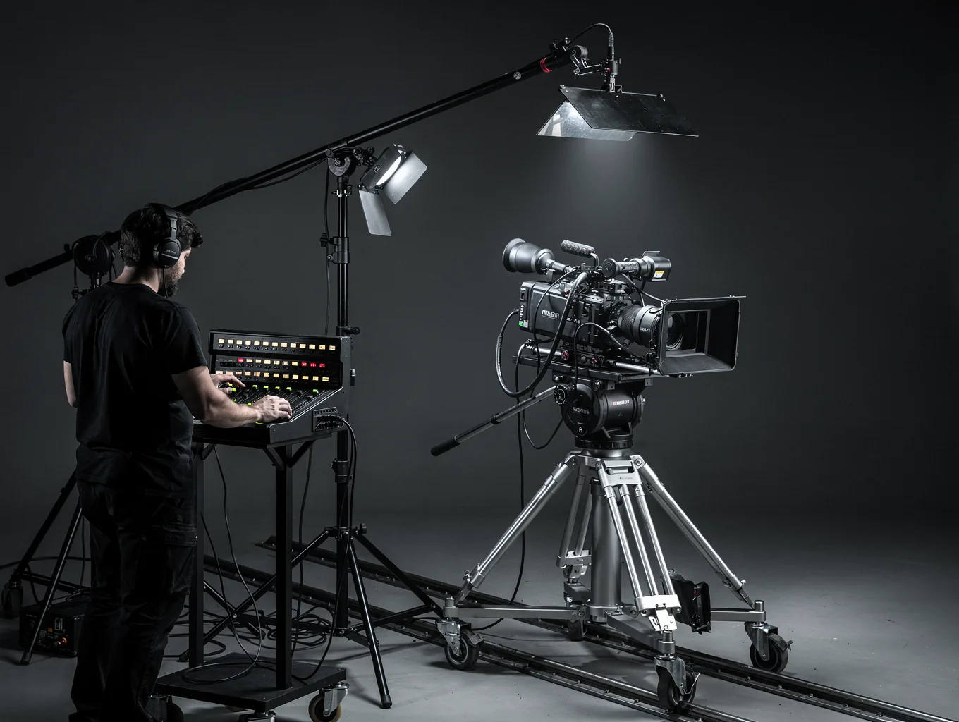 Professional video production setup with cinematic lighting
